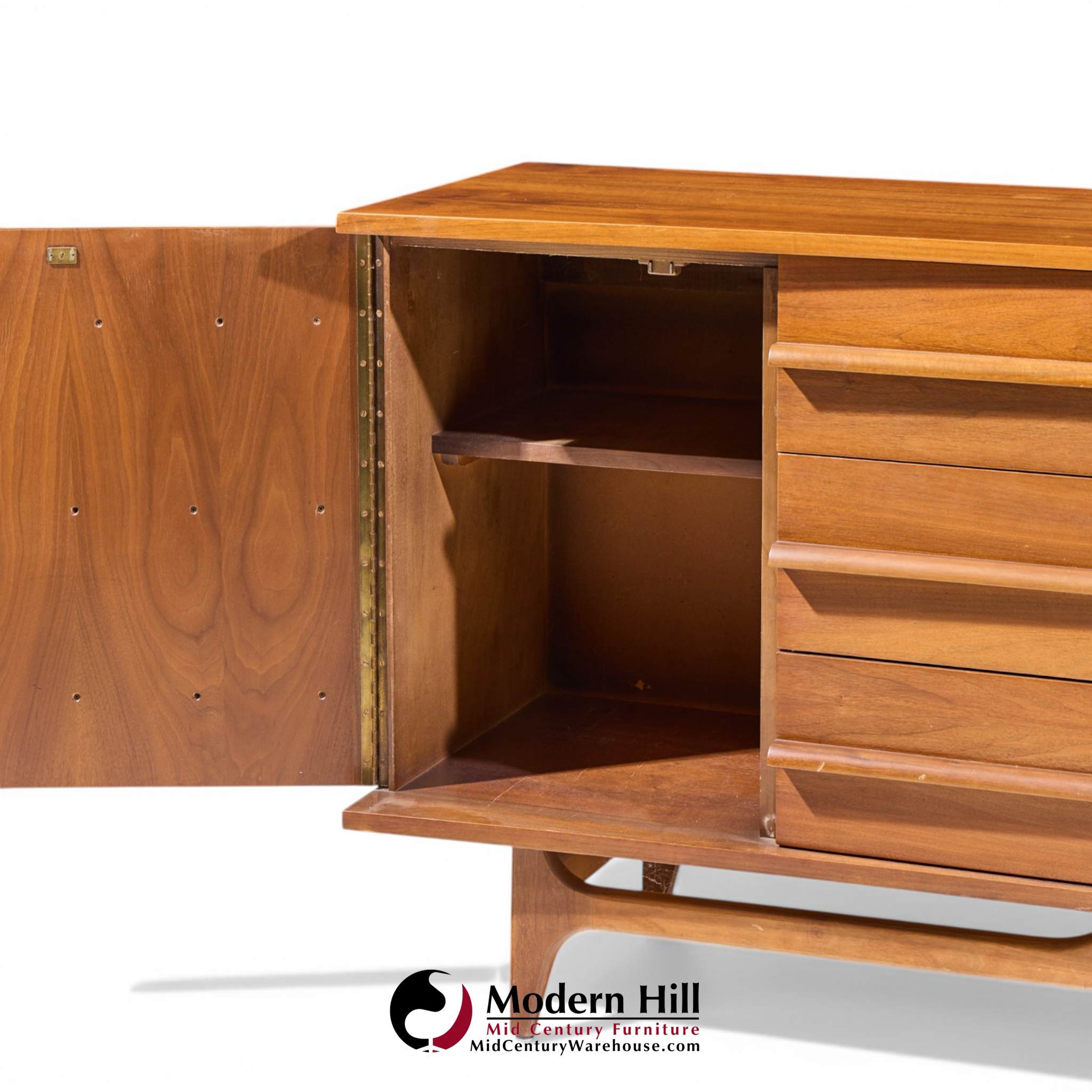 Young Manufacturing Mid Century Walnut Curved Front Credenza