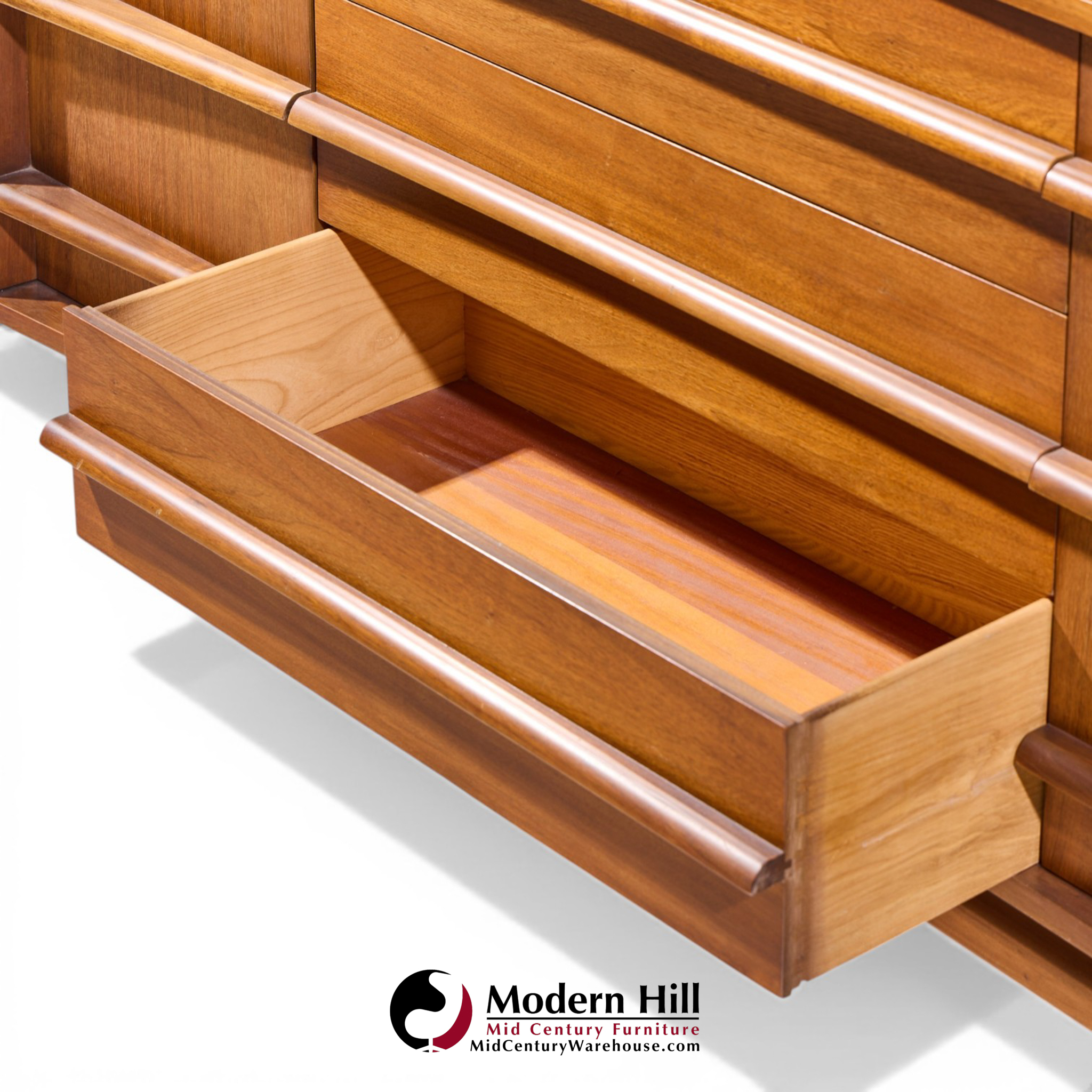 Young Manufacturing Mid Century Walnut Curved Front Credenza