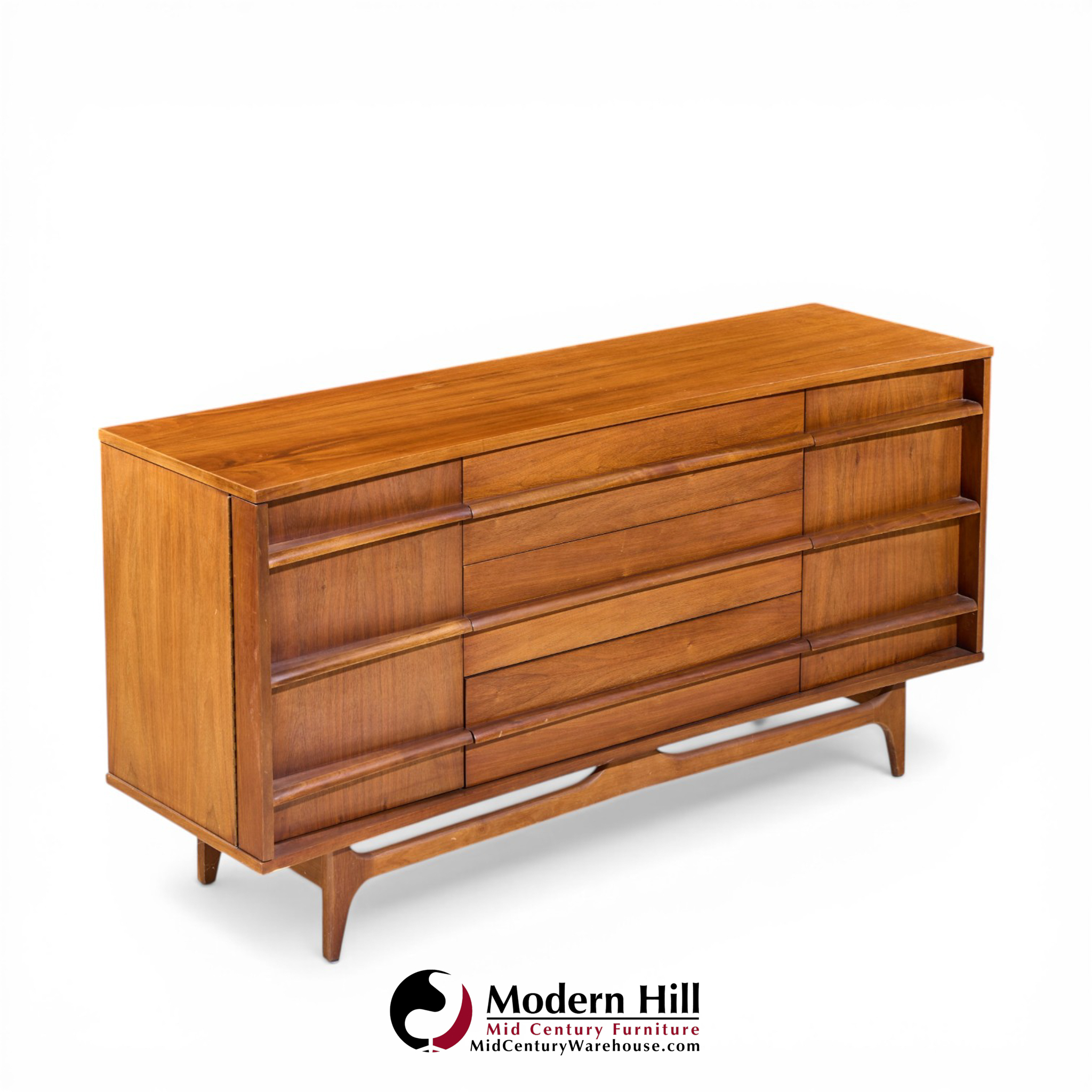 Young Manufacturing Mid Century Walnut Curved Front Credenza