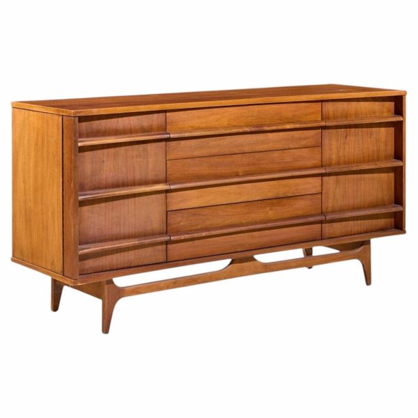 Young Manufacturing Mid Century Walnut Curved Front Credenza