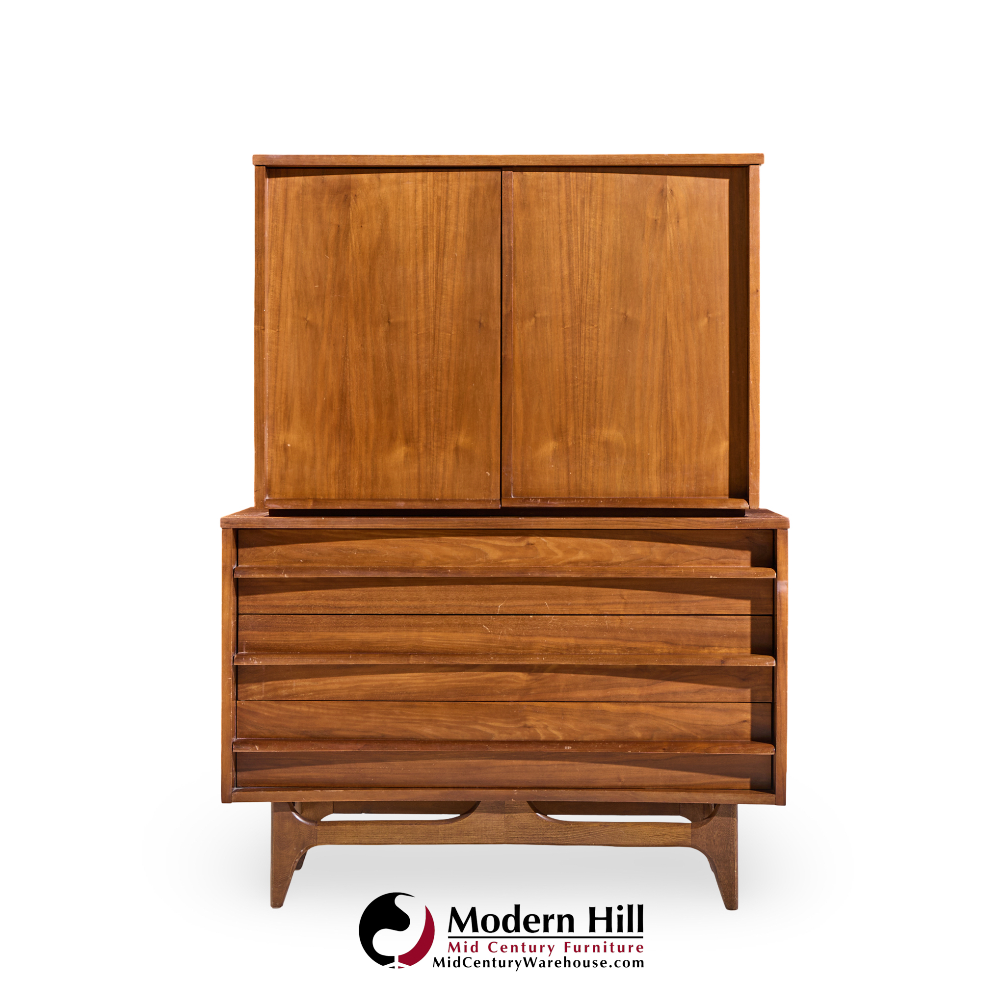 Young Manufacturing Mid Century Walnut Curved Highboy Dresser