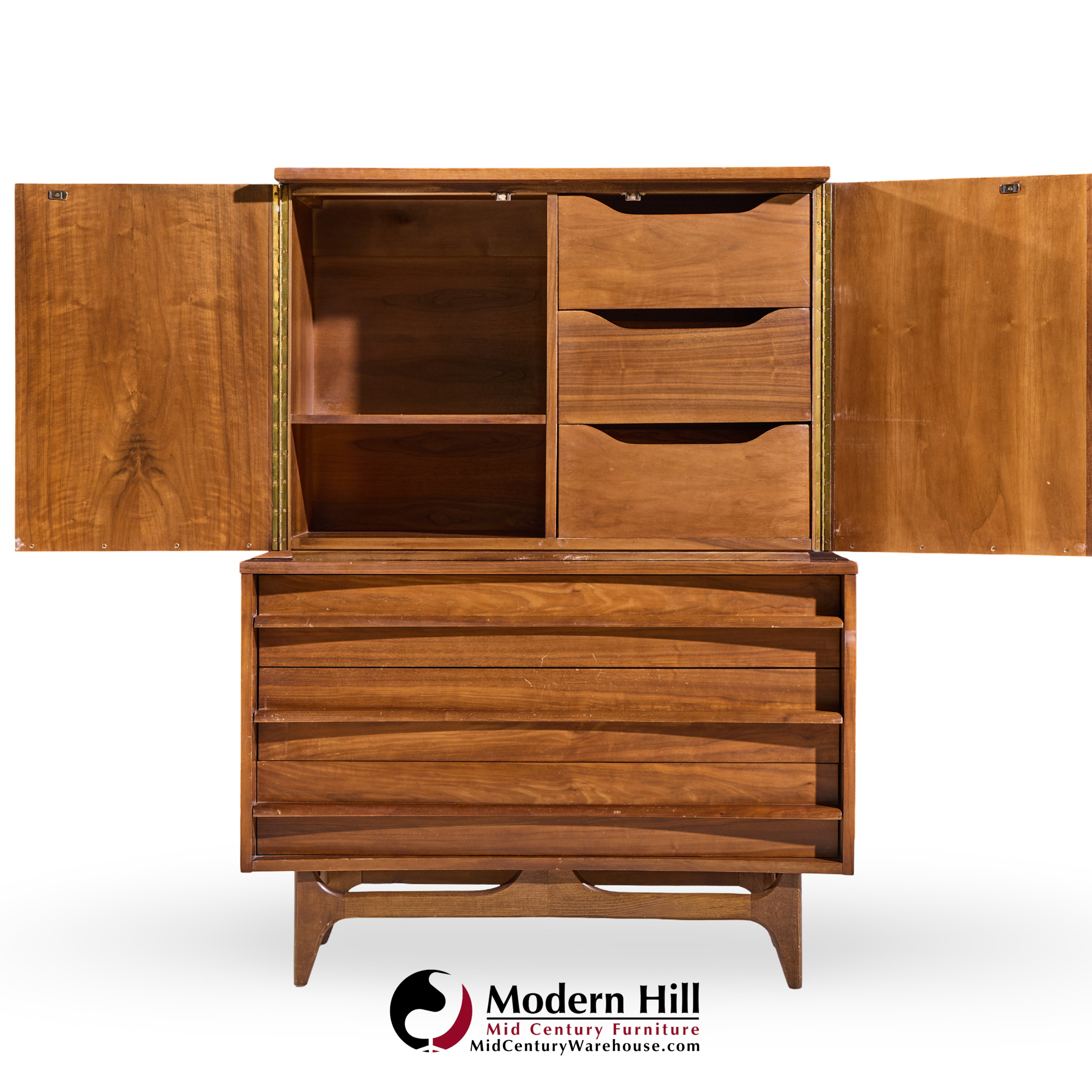 Young Manufacturing Mid Century Walnut Curved Highboy Dresser