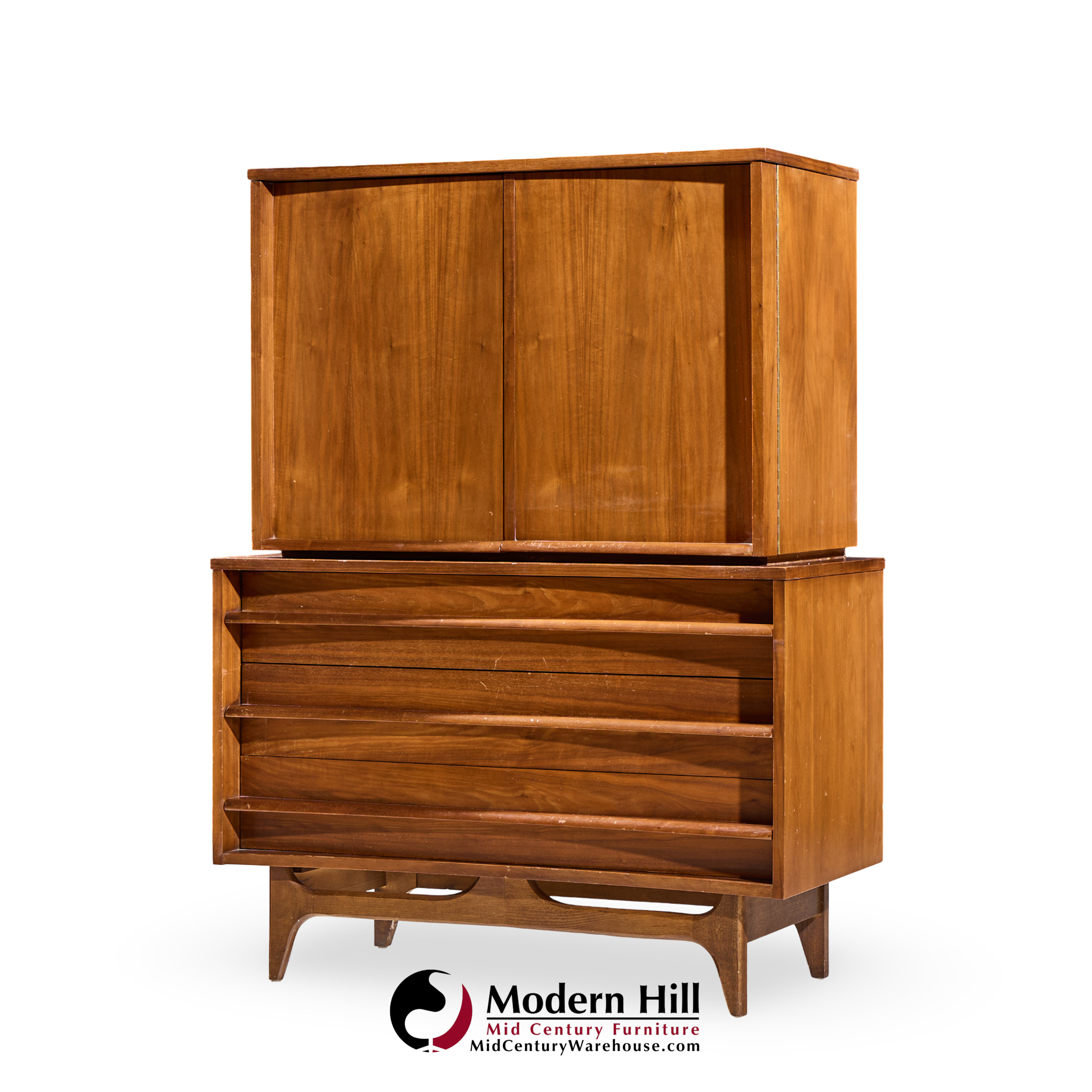 Young Manufacturing Mid Century Walnut Curved Highboy Dresser