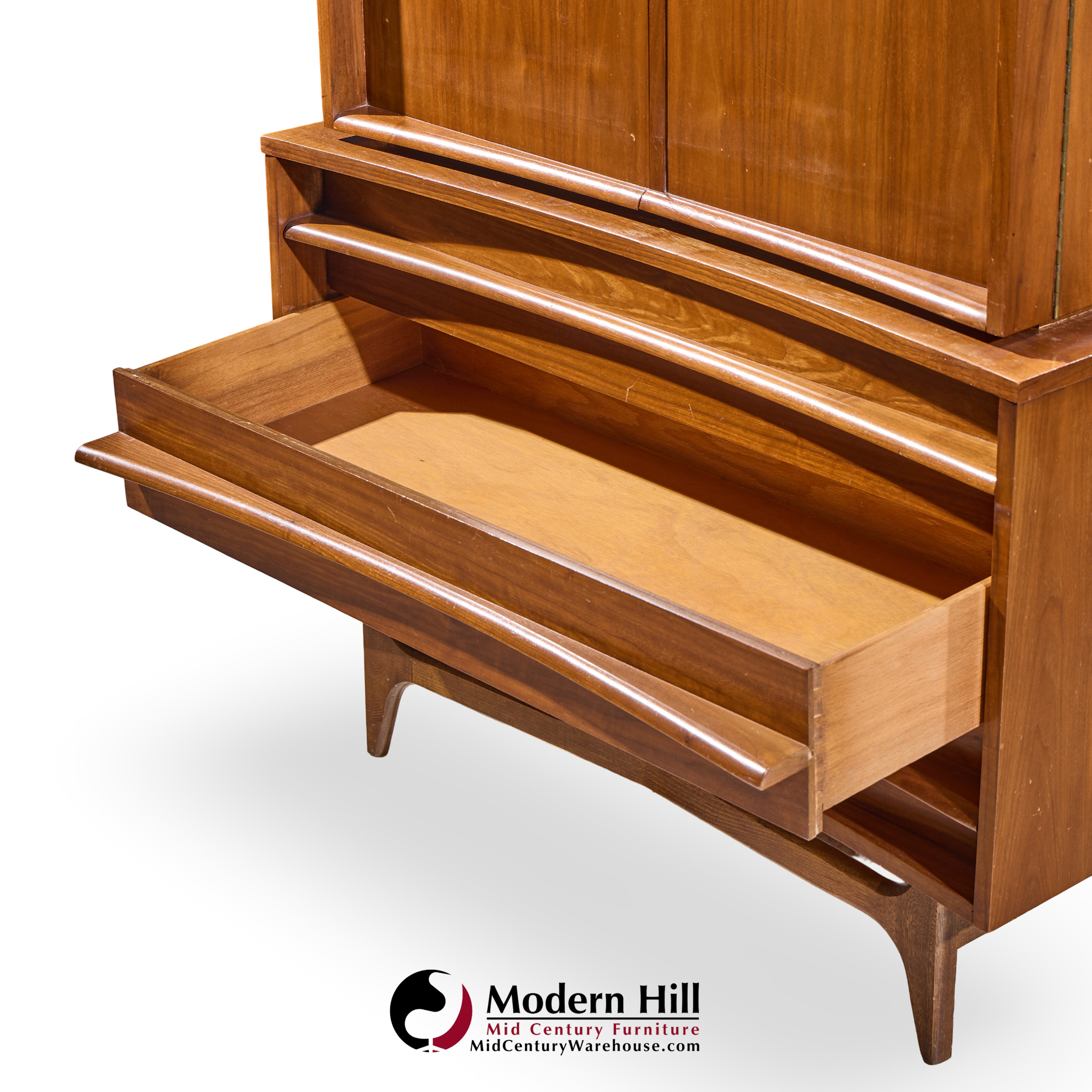 Young Manufacturing Mid Century Walnut Curved Highboy Dresser