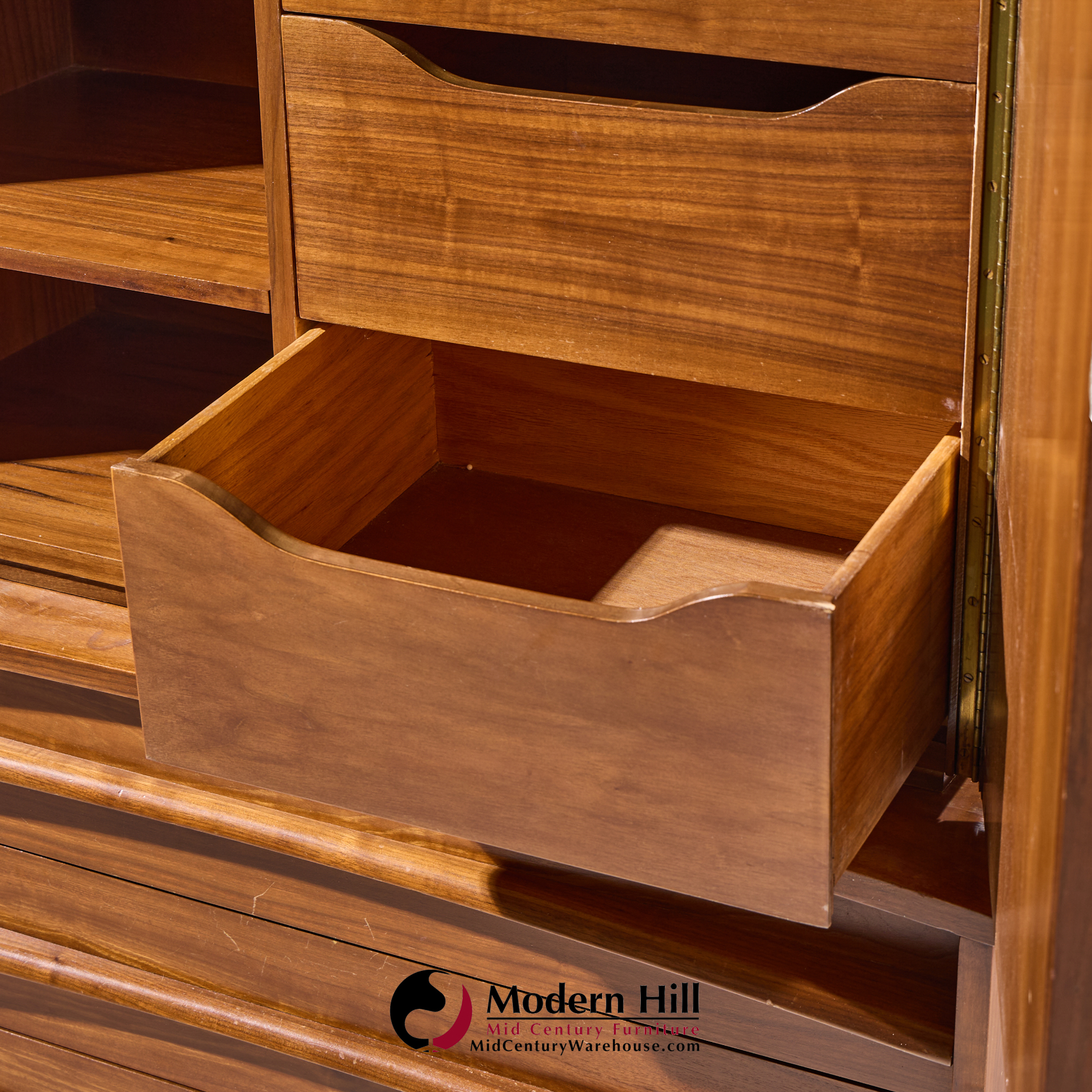 Young Manufacturing Mid Century Walnut Curved Highboy Dresser