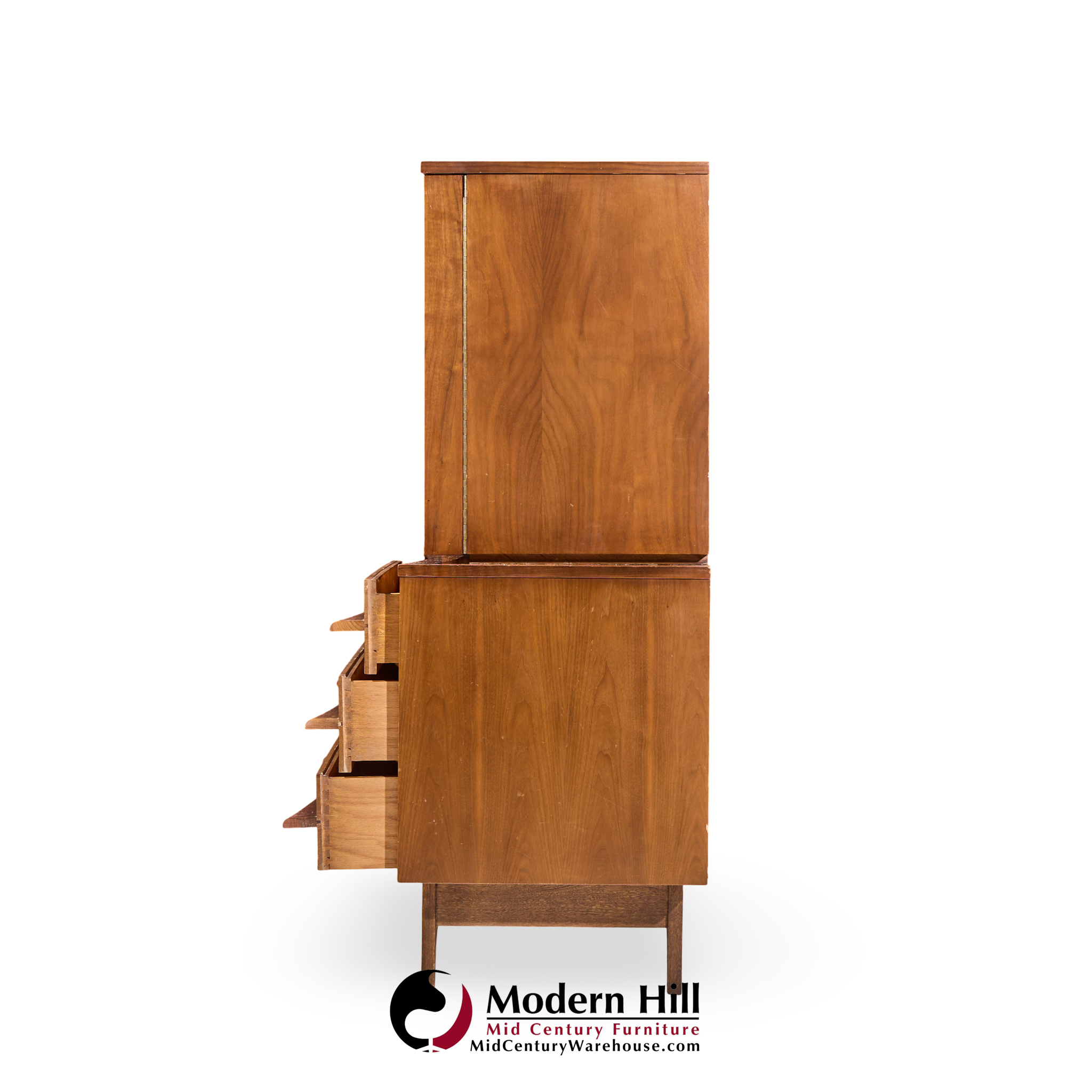 Young Manufacturing Mid Century Walnut Curved Highboy Dresser