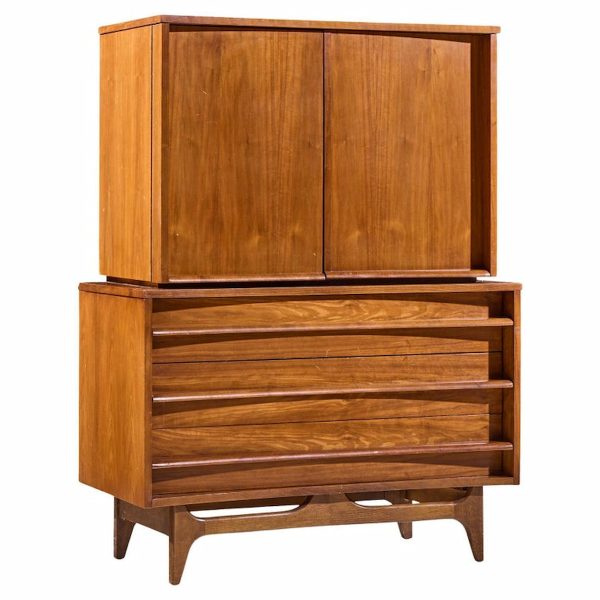 Young Manufacturing Mid Century Walnut Curved Highboy Dresser