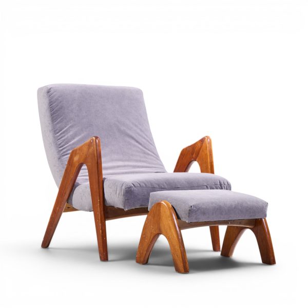 Adrian Pearsall for Craft Associates 705-cw Mid Century Walnut Lounge Chair with Ottoman