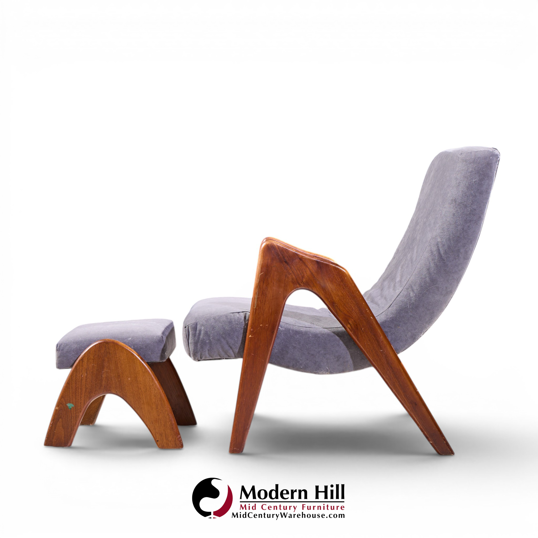 Adrian Pearsall for Craft Associates 705-cw Mid Century Walnut Lounge Chair with Ottoman