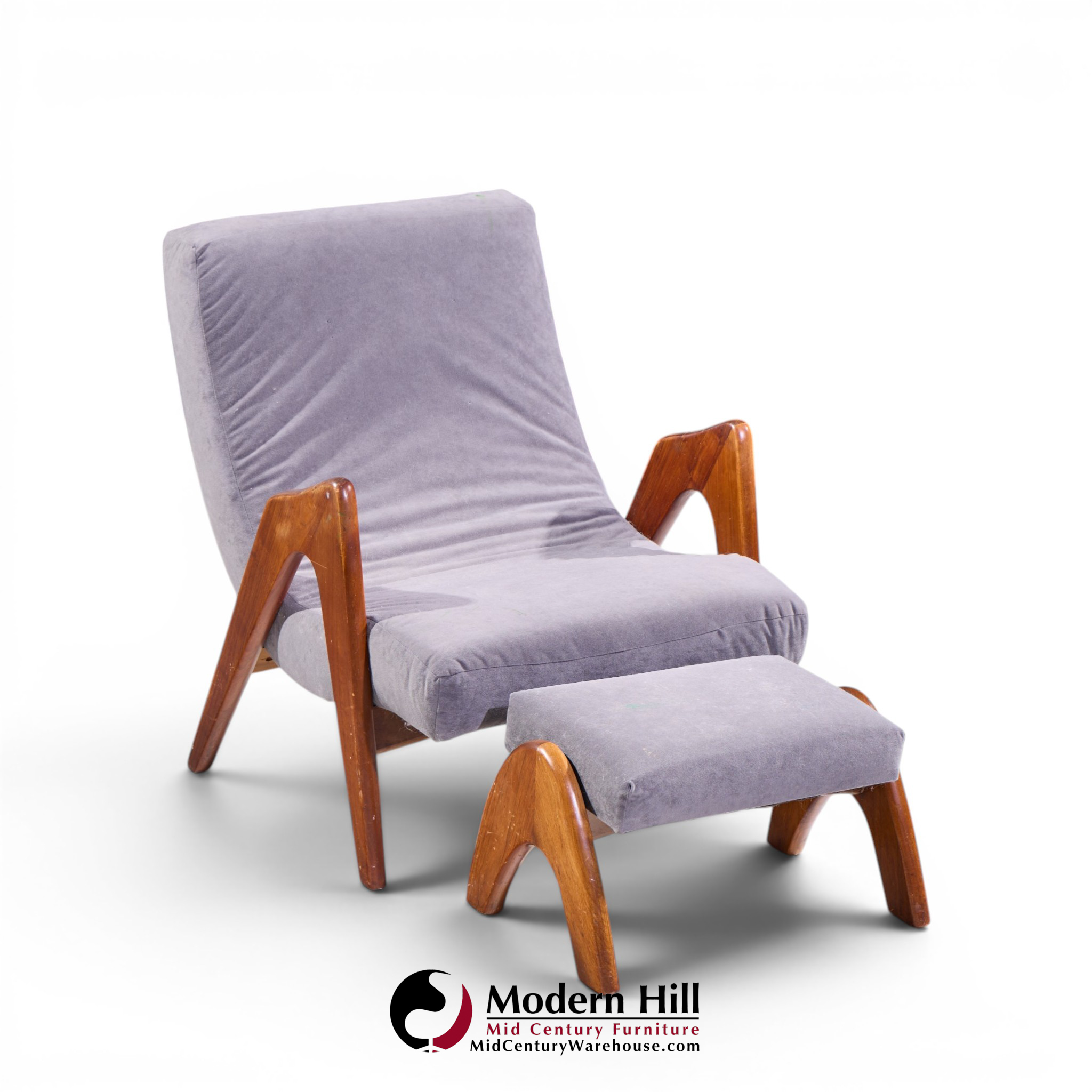 Adrian Pearsall for Craft Associates 705-cw Mid Century Walnut Lounge Chair with Ottoman