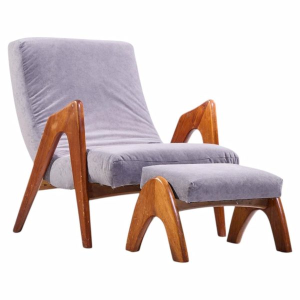 Adrian Pearsall for Craft Associates 705-cw Mid Century Walnut Lounge Chair with Ottoman