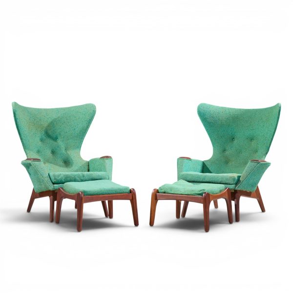 Adrian Pearsall for Craft Associates Mid Century Model 2231 Walnut Lounge Chairs - Pair with Ottomans