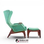 Adrian Pearsall for Craft Associates Mid Century Model 2231 Walnut Lounge Chairs - Pair with Ottomans