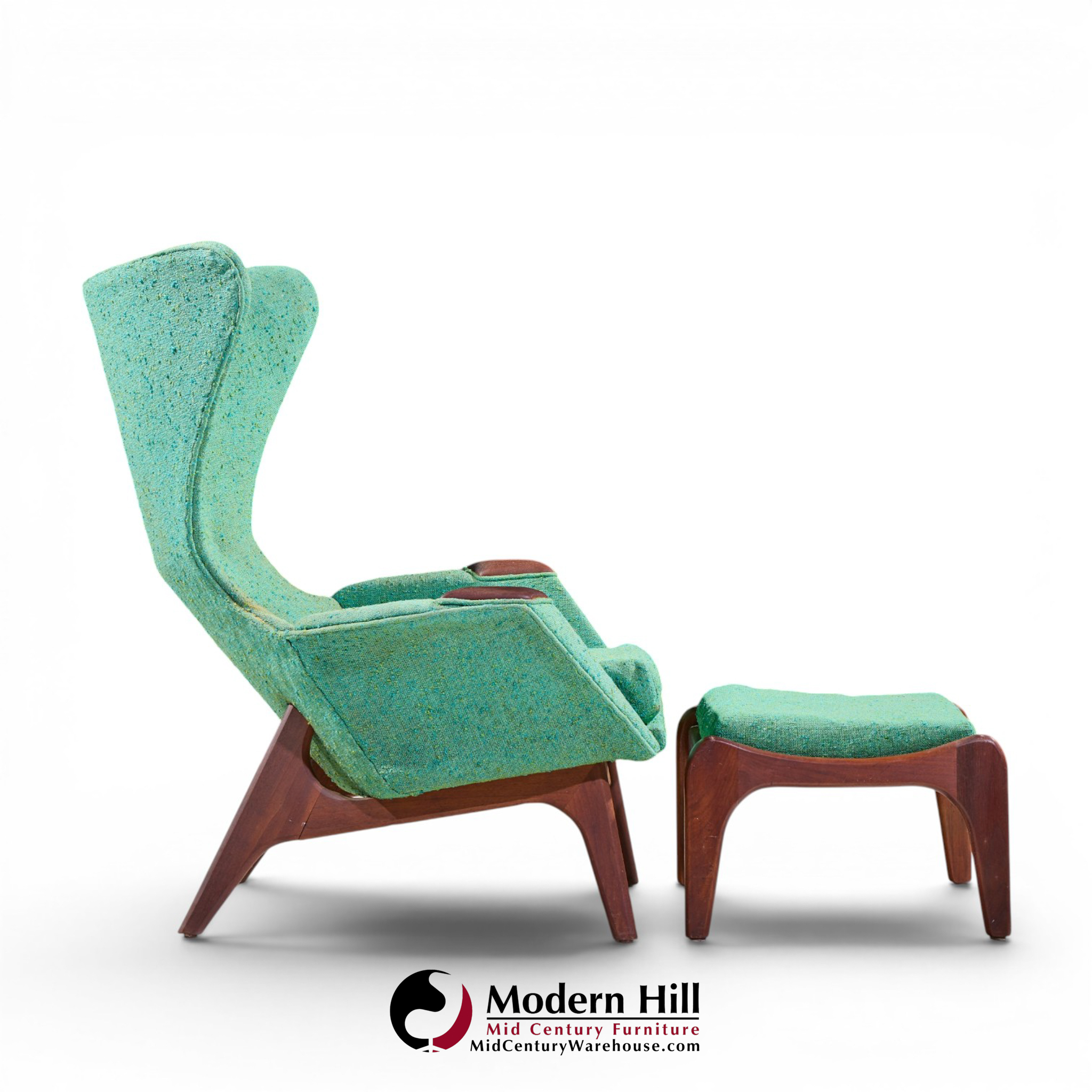 Adrian Pearsall for Craft Associates Mid Century Model 2231 Walnut Lounge Chairs - Pair with Ottomans