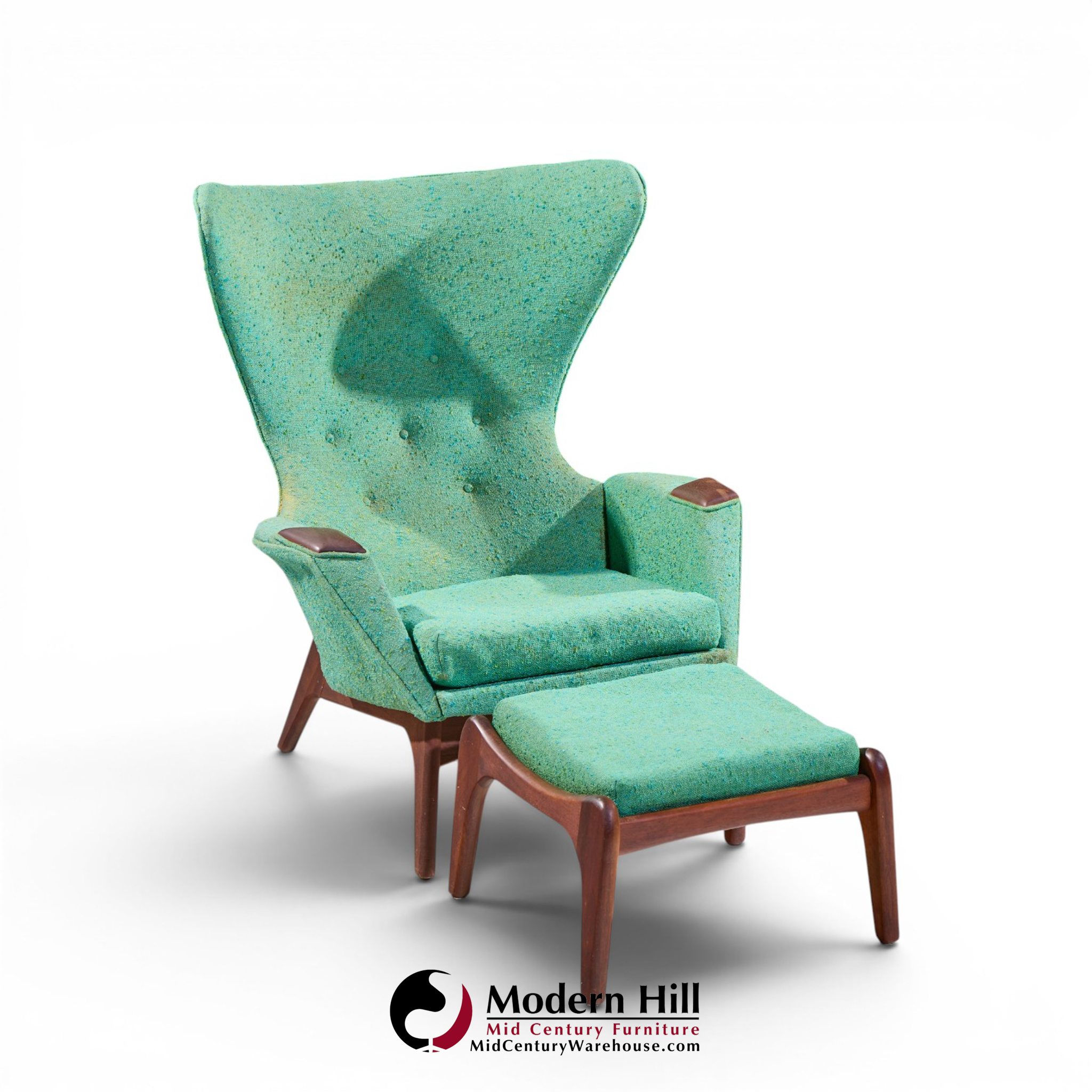 Adrian Pearsall for Craft Associates Mid Century Model 2231 Walnut Lounge Chairs - Pair with Ottomans