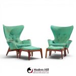 Adrian Pearsall for Craft Associates Mid Century Model 2231 Walnut Lounge Chairs - Pair with Ottomans