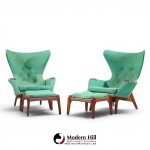Adrian Pearsall for Craft Associates Mid Century Model 2231 Walnut Lounge Chairs - Pair with Ottomans