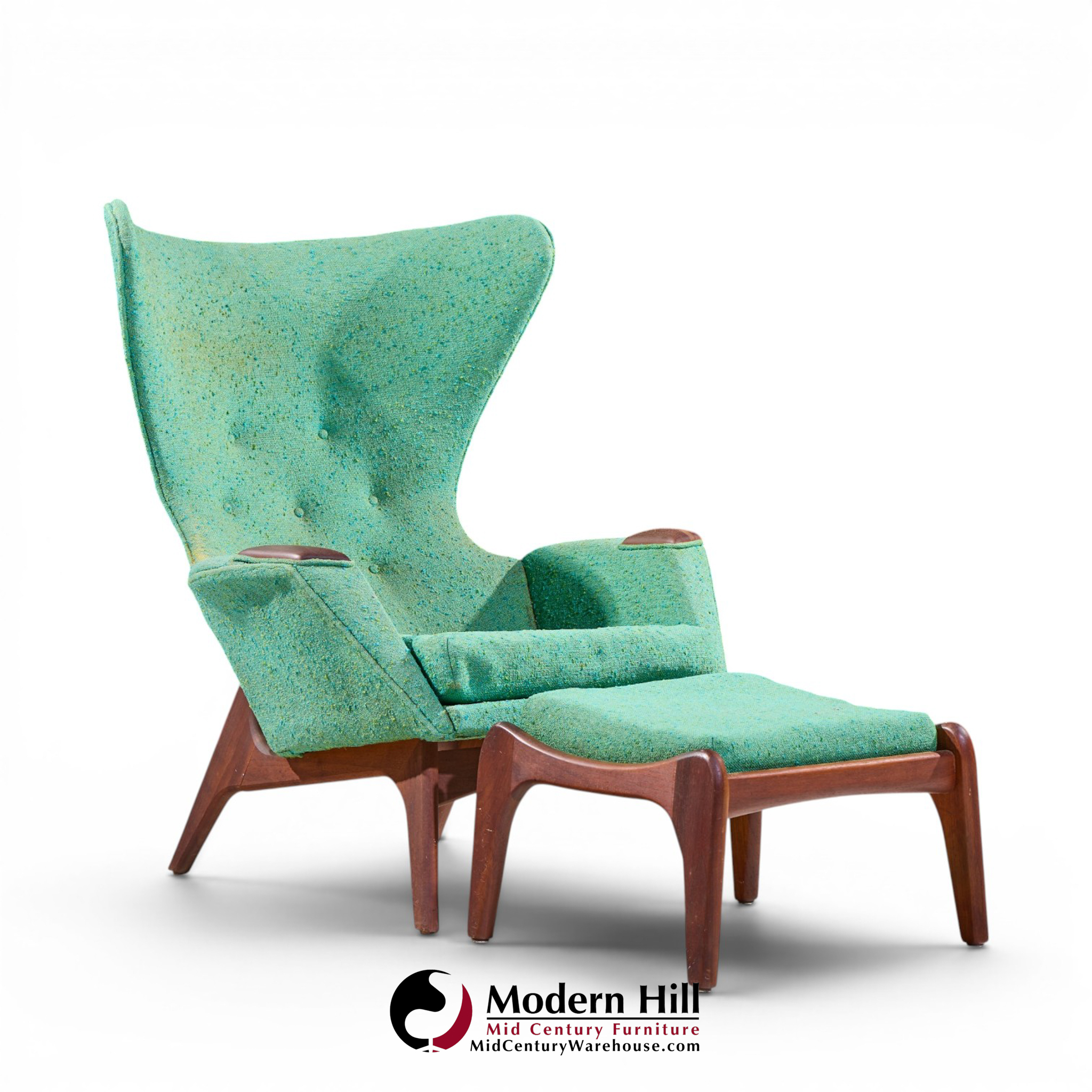 Adrian Pearsall for Craft Associates Mid Century Model 2231 Walnut Lounge Chairs - Pair with Ottomans