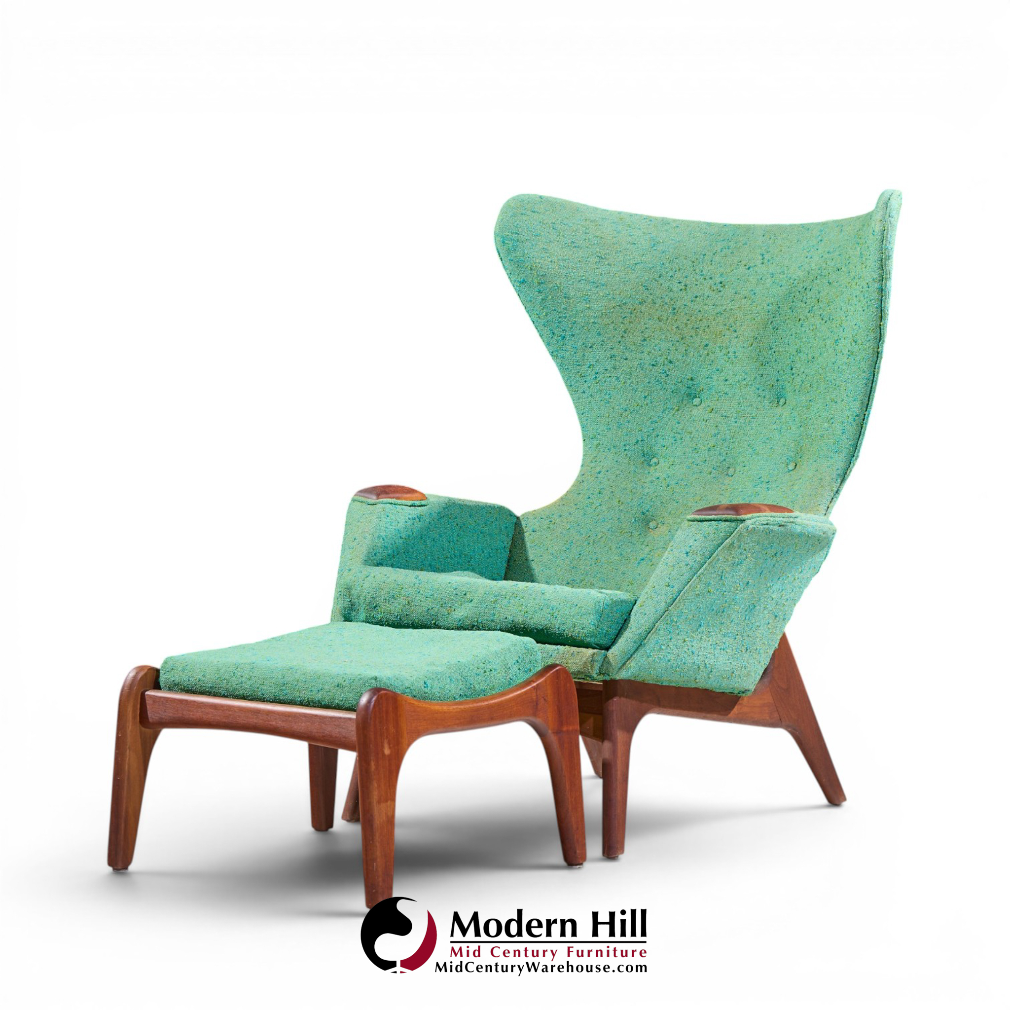 Adrian Pearsall for Craft Associates Mid Century Model 2231 Walnut Lounge Chairs - Pair with Ottomans