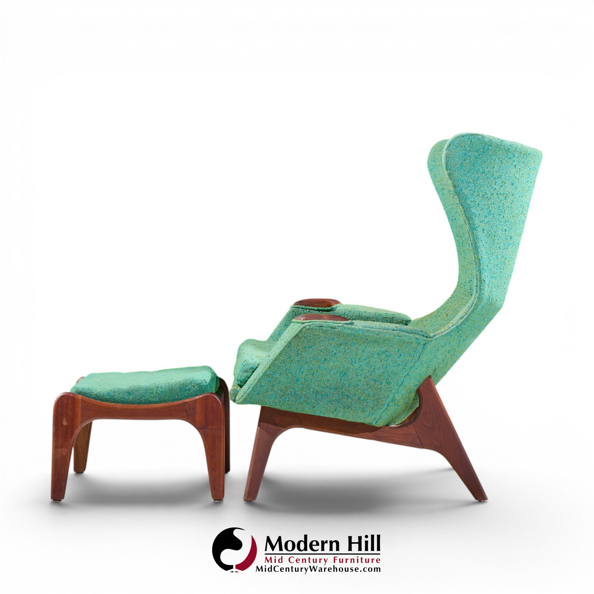 Adrian Pearsall for Craft Associates Mid Century Model 2231 Walnut Lounge Chairs - Pair with Ottomans