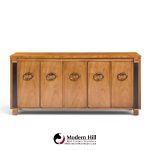 American of Martinsville Mid Century Walnut, Burlwood and Brass Credenza