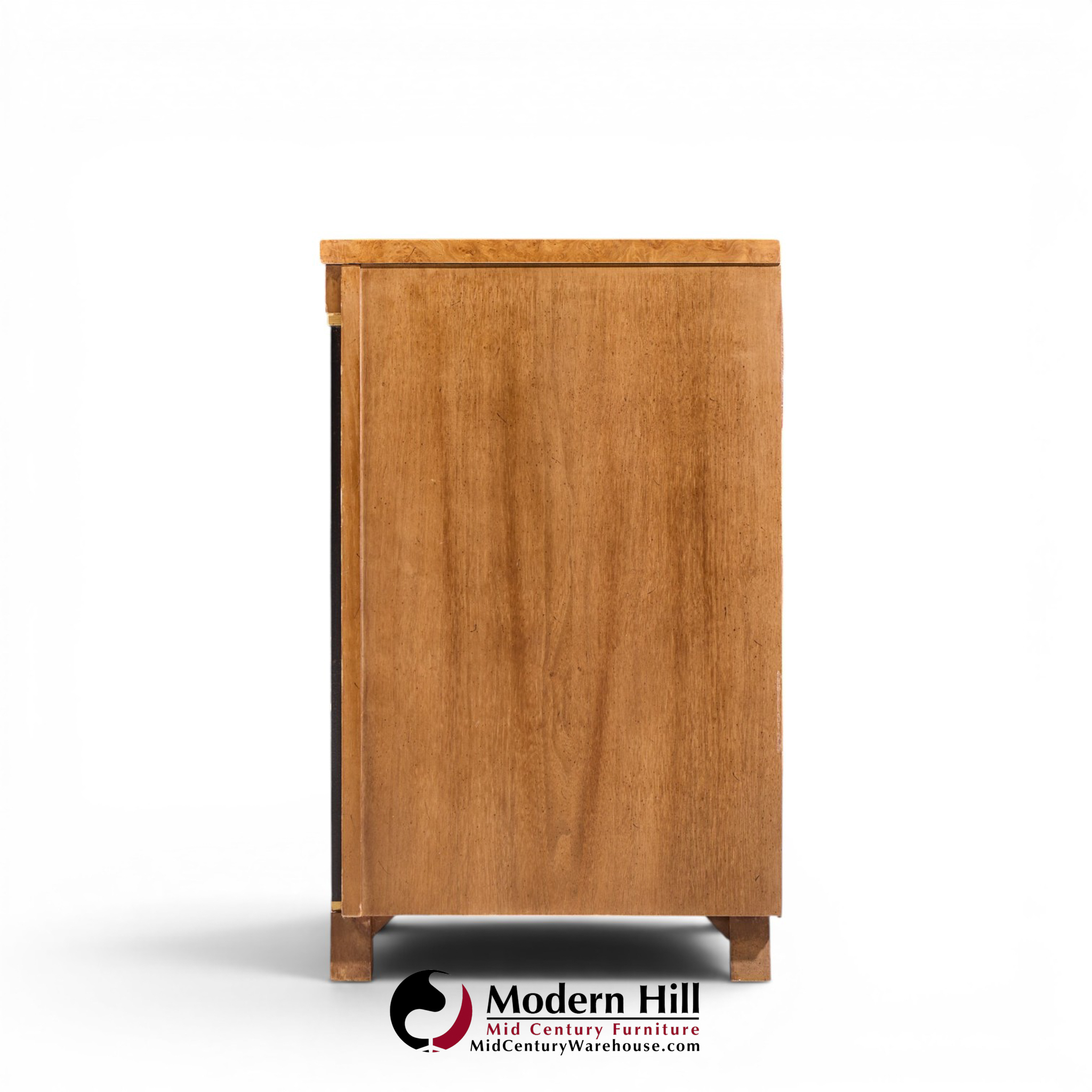 American of Martinsville Mid Century Walnut, Burlwood and Brass Credenza