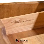 American of Martinsville Mid Century Walnut, Burlwood and Brass Credenza