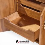 American of Martinsville Mid Century Walnut, Burlwood and Brass Credenza