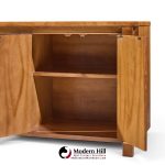 American of Martinsville Mid Century Walnut, Burlwood and Brass Credenza
