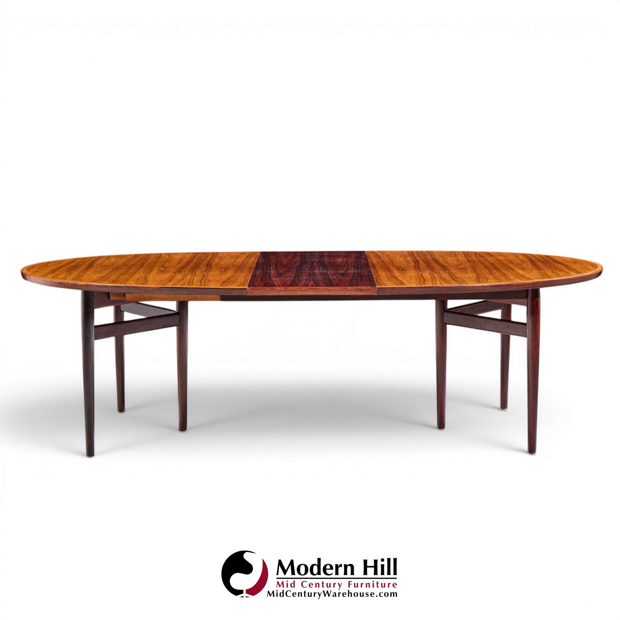 Arne Vodder for Sibast Mid Century Danish Rosewood Expanding Oval Dining Table with 2 Leaves