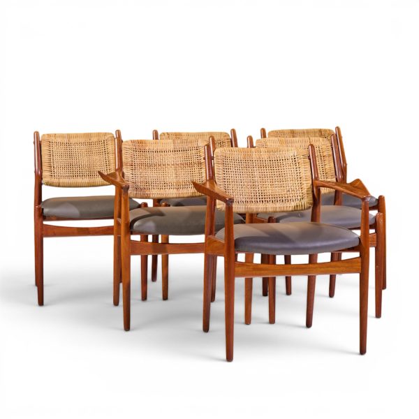 arne vodder for sibast model 51 mid century danish teak and cane dining chairs - set of 6