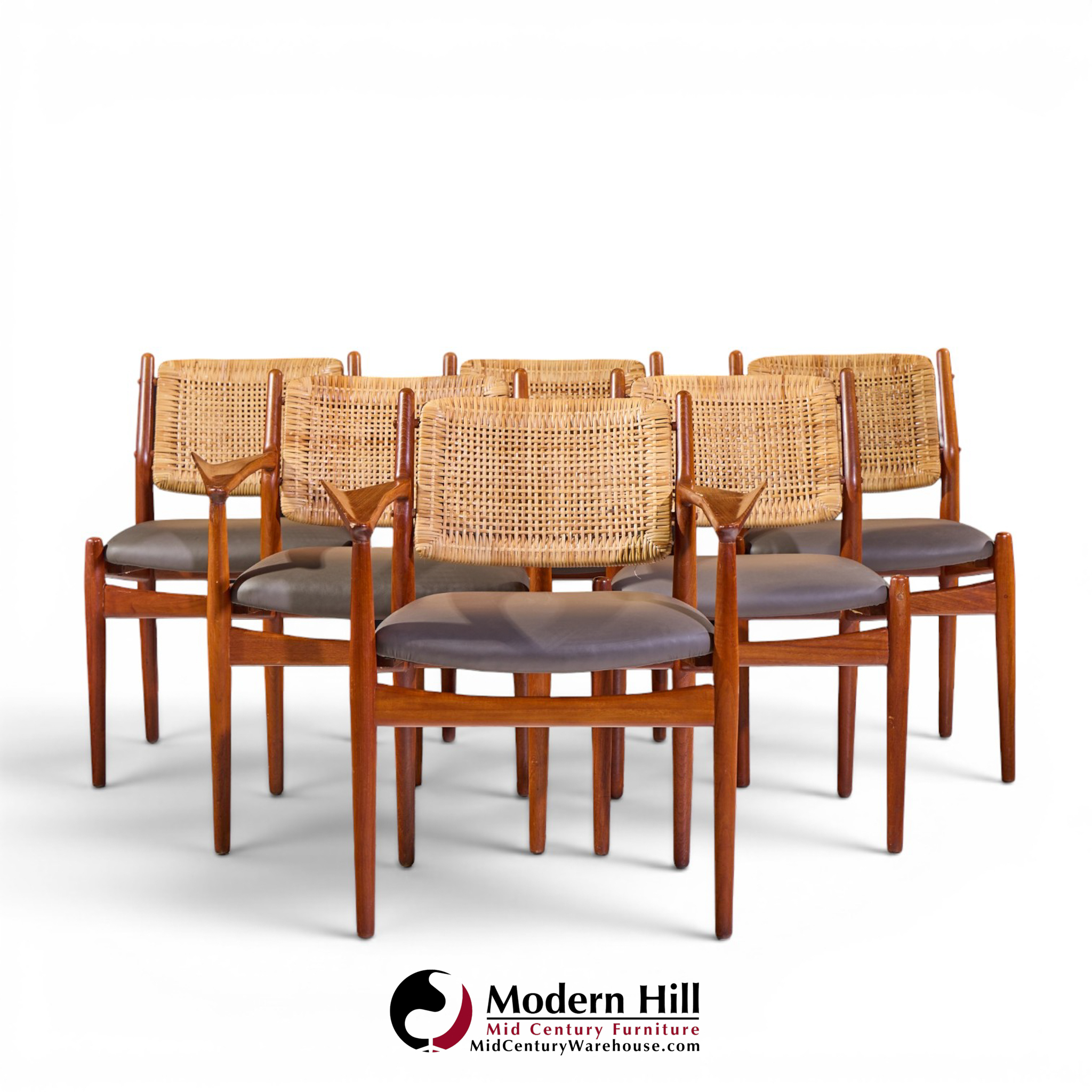 arne vodder for sibast model 51 mid century danish teak and cane dining chairs - set of 6