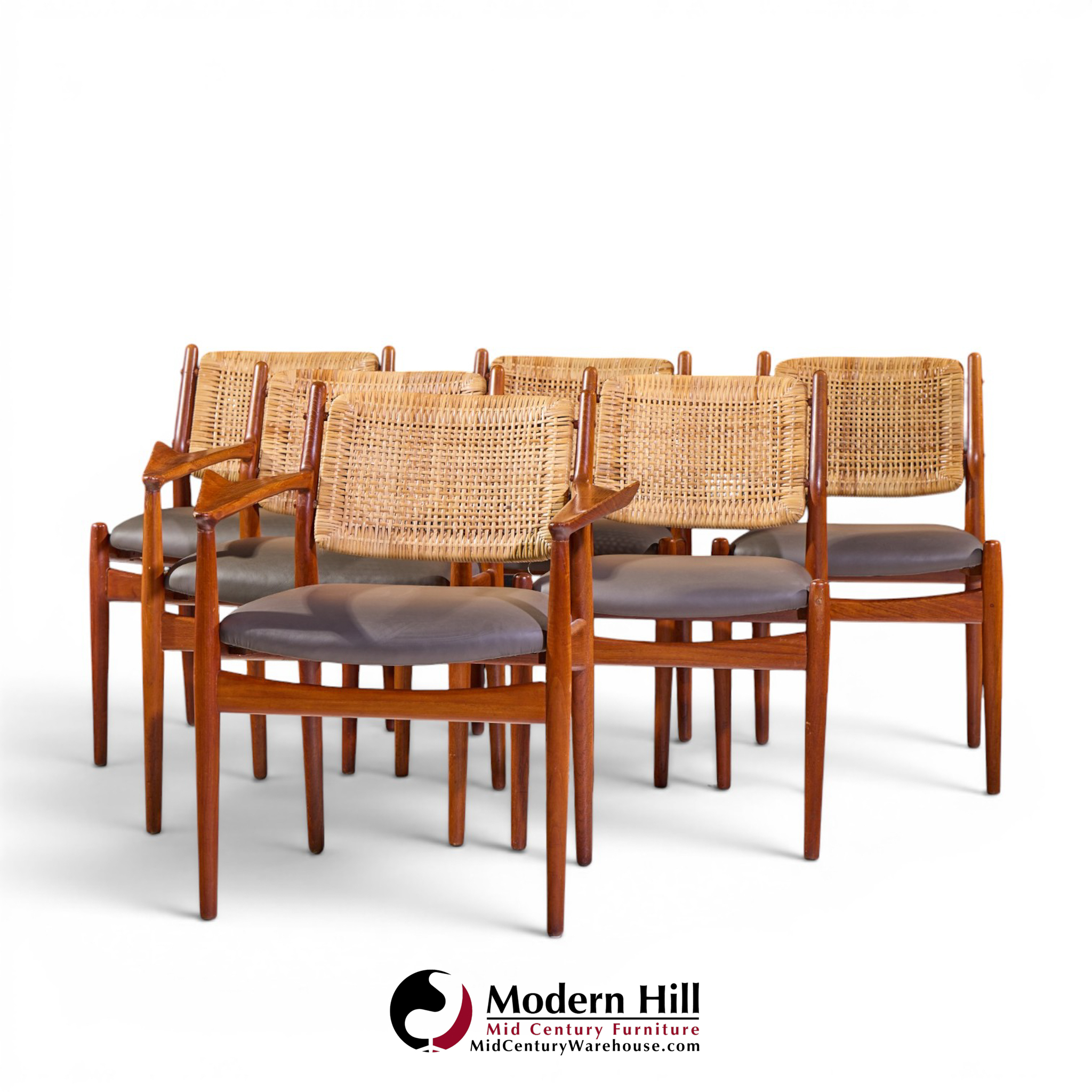 arne vodder for sibast model 51 mid century danish teak and cane dining chairs - set of 6