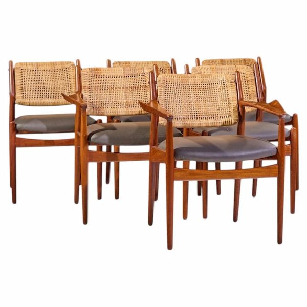 arne vodder for sibast model 51 mid century danish teak and cane dining chairs - set of 6