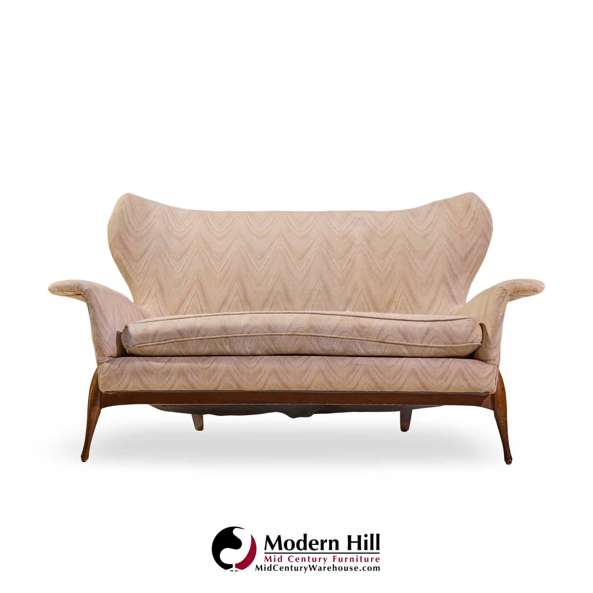 Ben Seibel Mid Century Walnut Gala Settee Sofa
