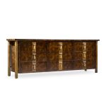Bernhard Rohne for Mastercraft Mid Century Burlwood and Brass Lowboy Dresser