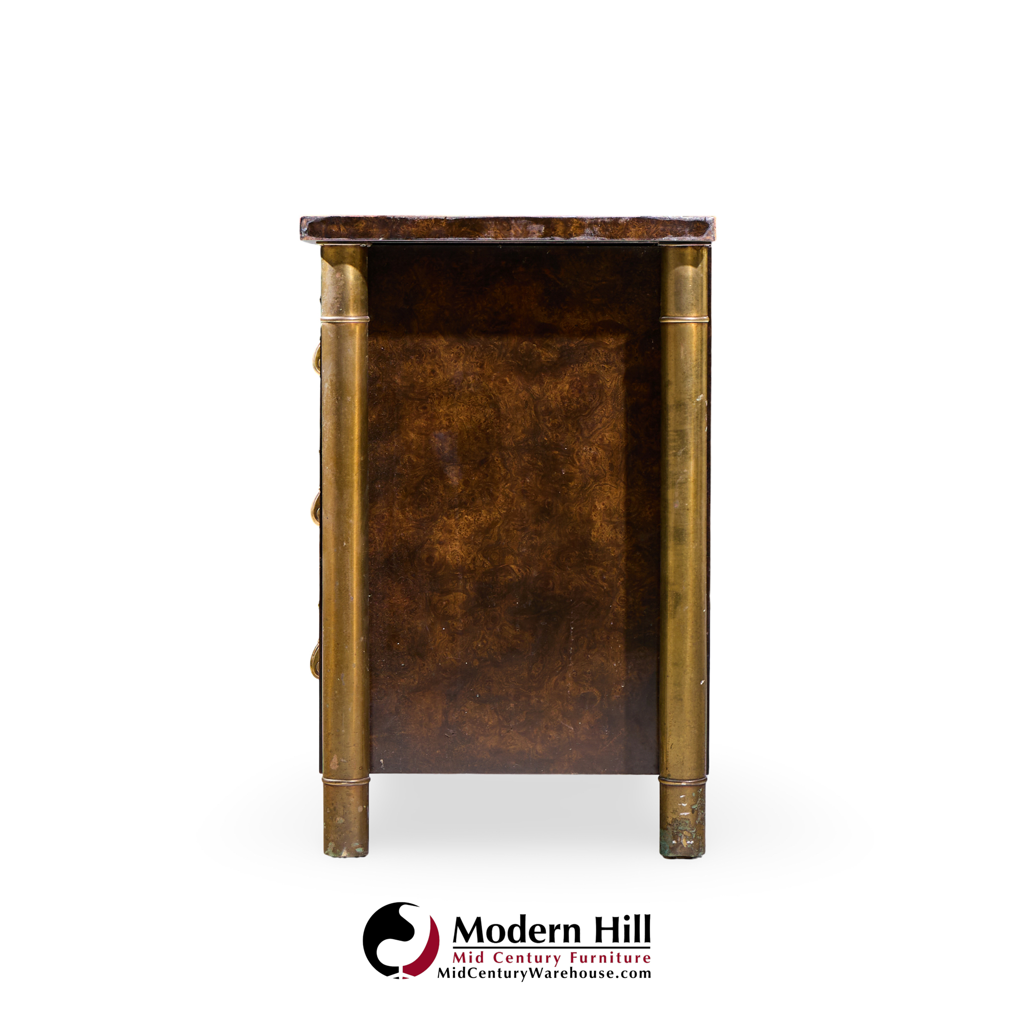 Bernhard Rohne for Mastercraft Mid Century Burlwood and Brass Lowboy Dresser