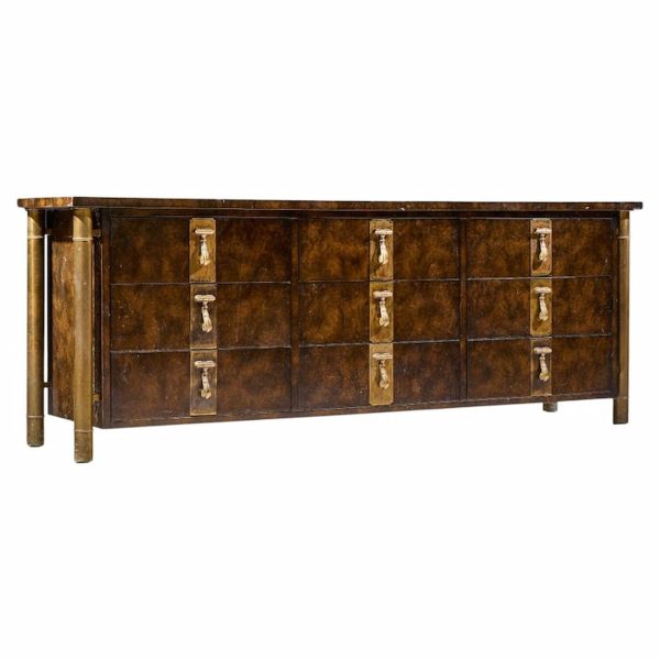 Bernhard Rohne for Mastercraft Mid Century Burlwood and Brass Lowboy Dresser