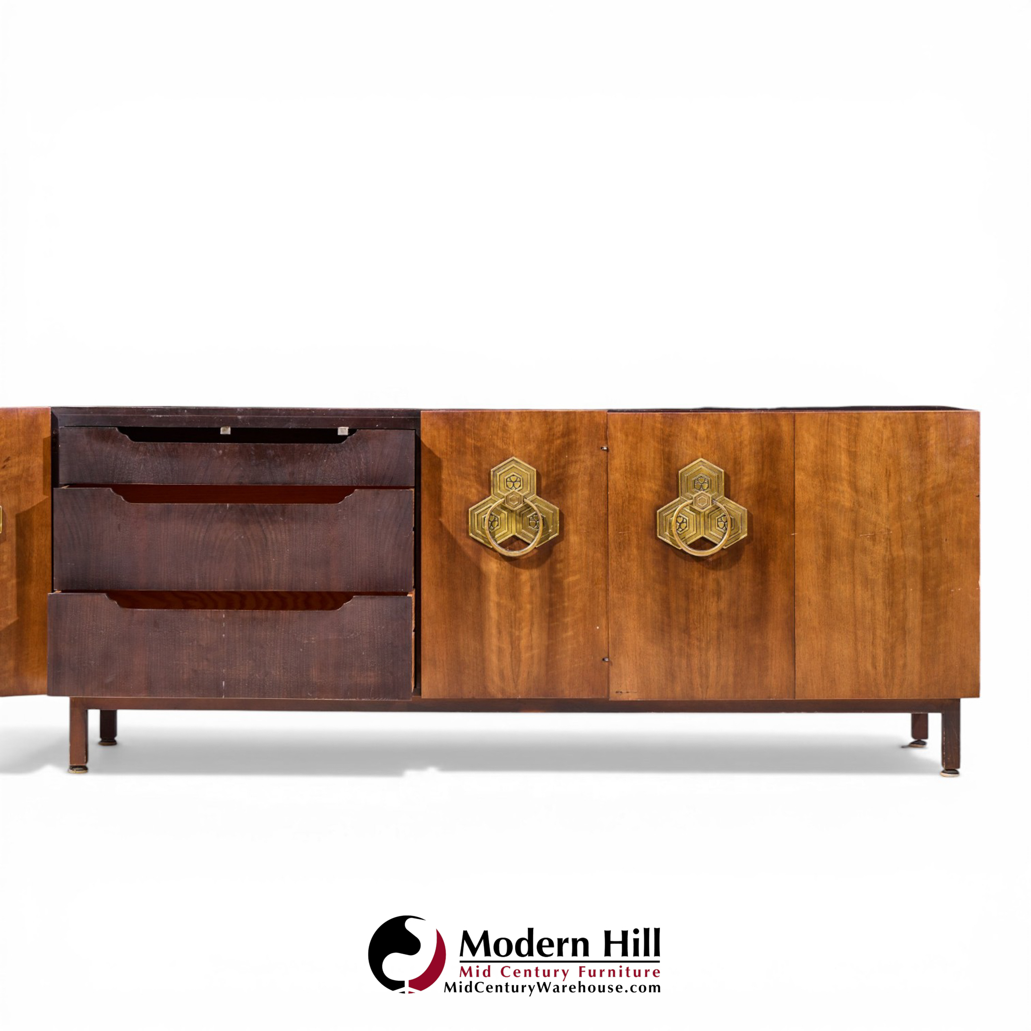 Bert England for the John Widdicomb Orientation Group Mid Century Walnut and Brass Credenza
