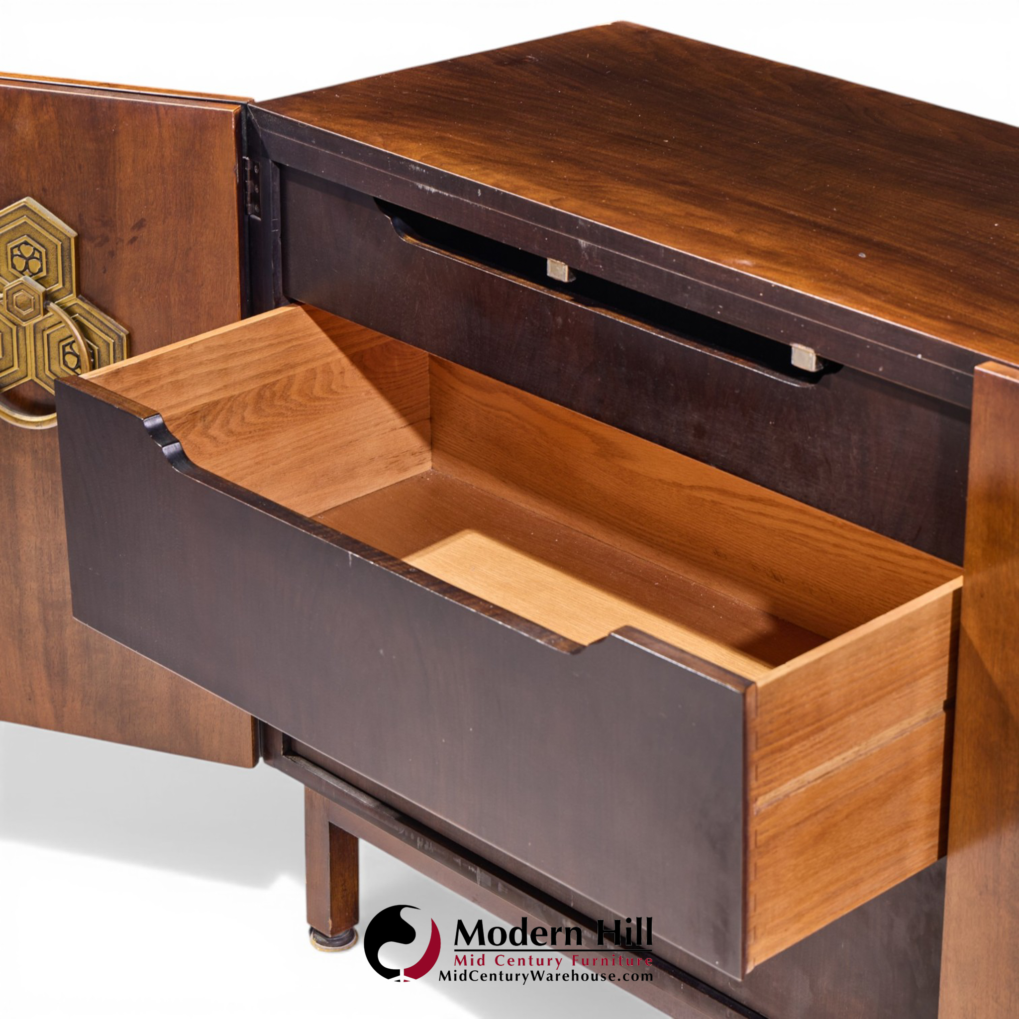 Bert England for the John Widdicomb Orientation Group Mid Century Walnut and Brass Credenza