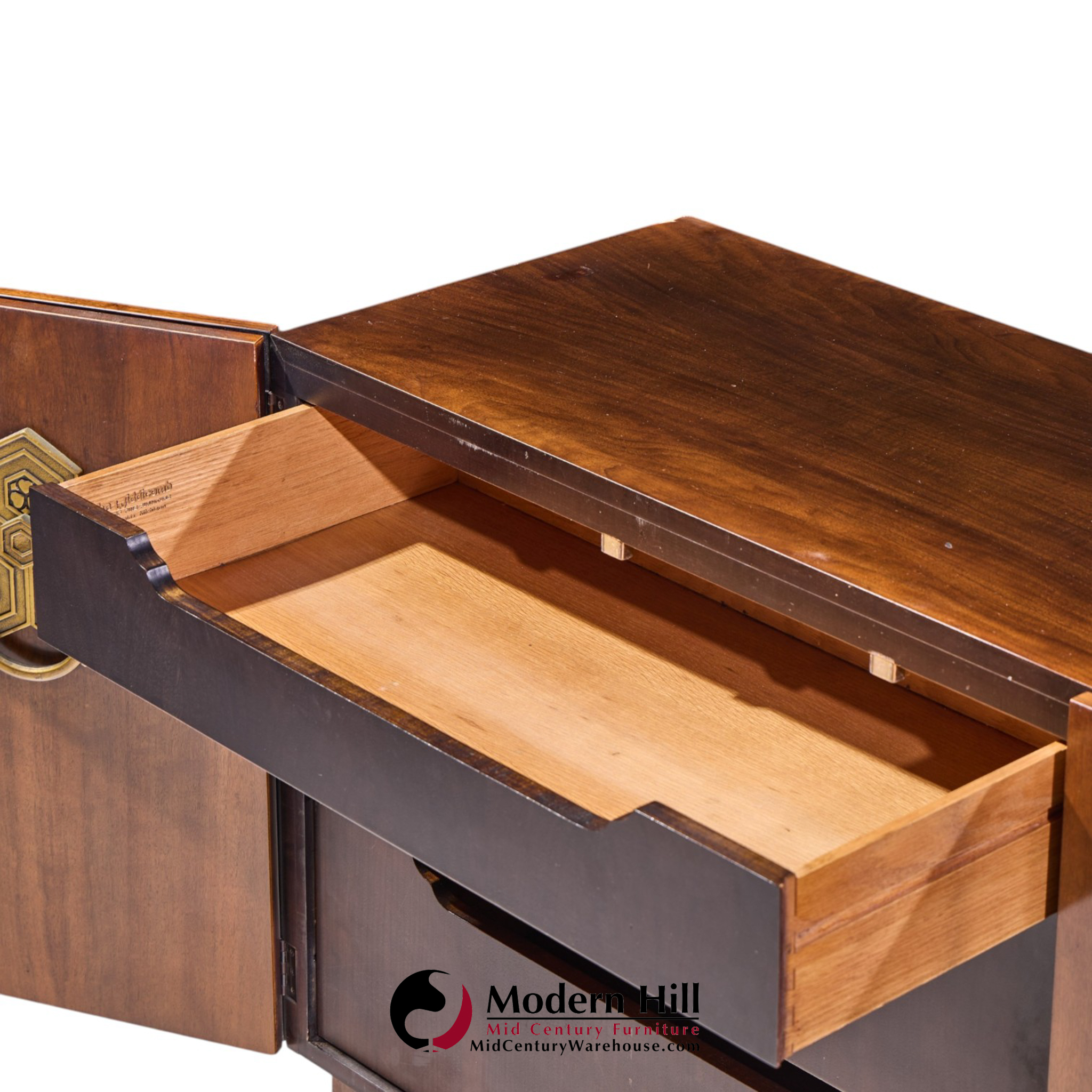 Bert England for the John Widdicomb Orientation Group Mid Century Walnut and Brass Credenza