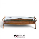 cesare lacca style mid century italian walnut and brass coffee table