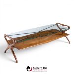 cesare lacca style mid century italian walnut and brass coffee table