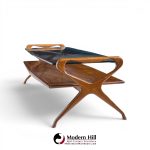 cesare lacca style mid century italian walnut and brass coffee table