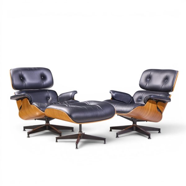 Charles and Ray Eames for Herman Miller Mid Century Eames Walnut Lounge Chairs - Pair with Ottoman