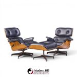 Charles and Ray Eames for Herman Miller Mid Century Eames Walnut Lounge Chairs - Pair with Ottoman