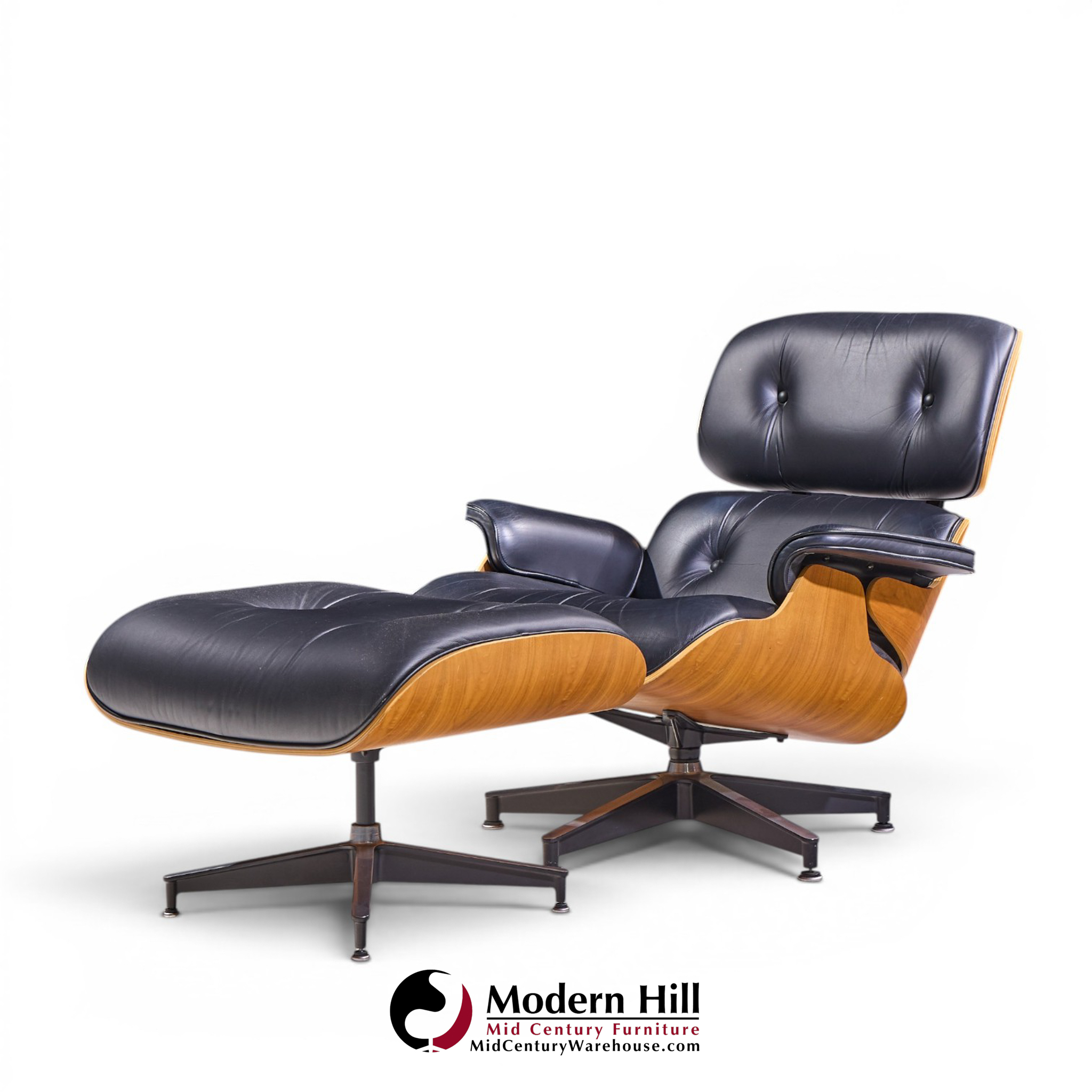 Charles and Ray Eames for Herman Miller Mid Century Eames Walnut Lounge Chairs - Pair with Ottoman