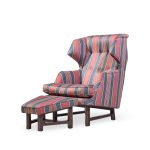 Edward Wormley for Dunbar Janus Mid Century Wingback Mahogany Lounge Chair and Ottoman