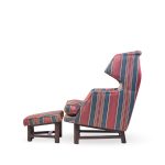 Edward Wormley for Dunbar Janus Mid Century Wingback Mahogany Lounge Chair and Ottoman