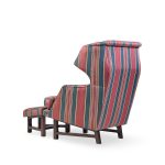 Edward Wormley for Dunbar Janus Mid Century Wingback Mahogany Lounge Chair and Ottoman